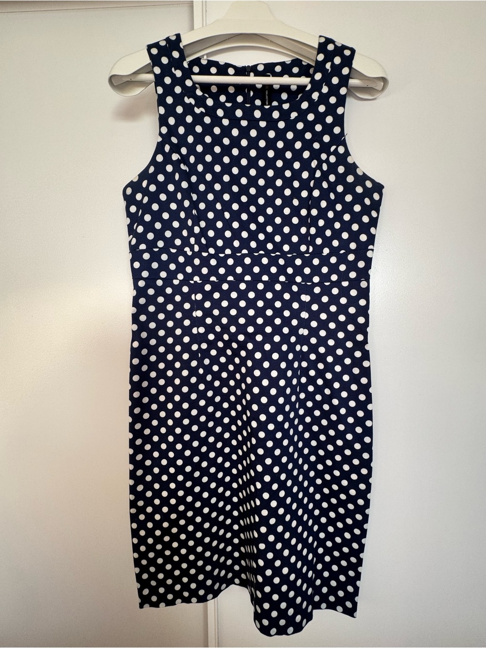 Sleeveless Navy Polka Dot Midi Dress